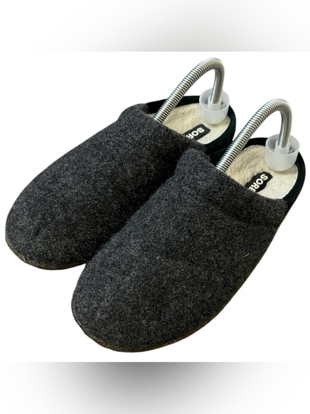 SOREL Nakiska Scuff Slippers Womens 9 Dark Grey Flet Suede Upper & Rubber Sole